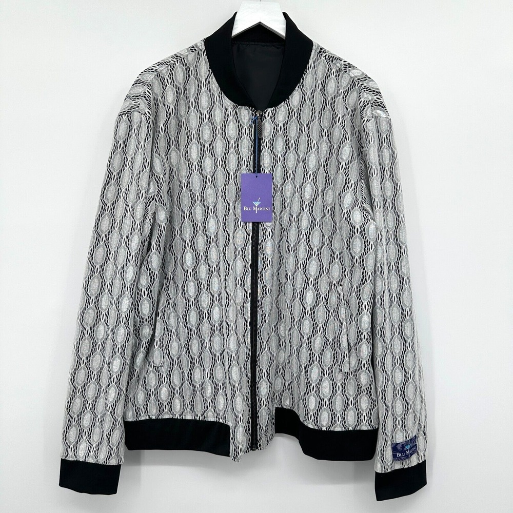 Blu Martini Mens Bomber Slick Jacket Size 2X Zip Satin Lining Italy Preppy‎ New